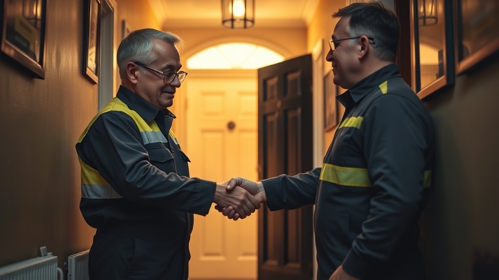 Engineer shaking hands with a Mill Hill homeowner after locating their leak